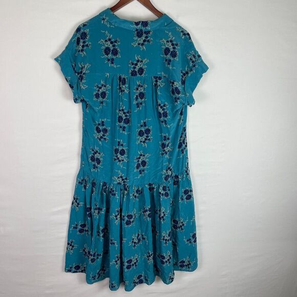 Veronica Beard Meagan Floral Silk Cap Short Sleeve Midi Dress Teal Blue 10 - Picture 4 of 9